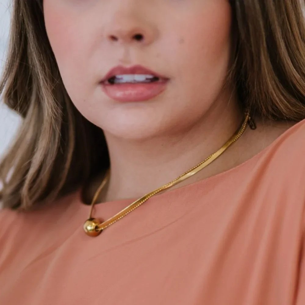 🆕️ 18K Gold Plated Stainless Steel Double-Layered Necklace With Sphere Charm - Picture 3 of 8